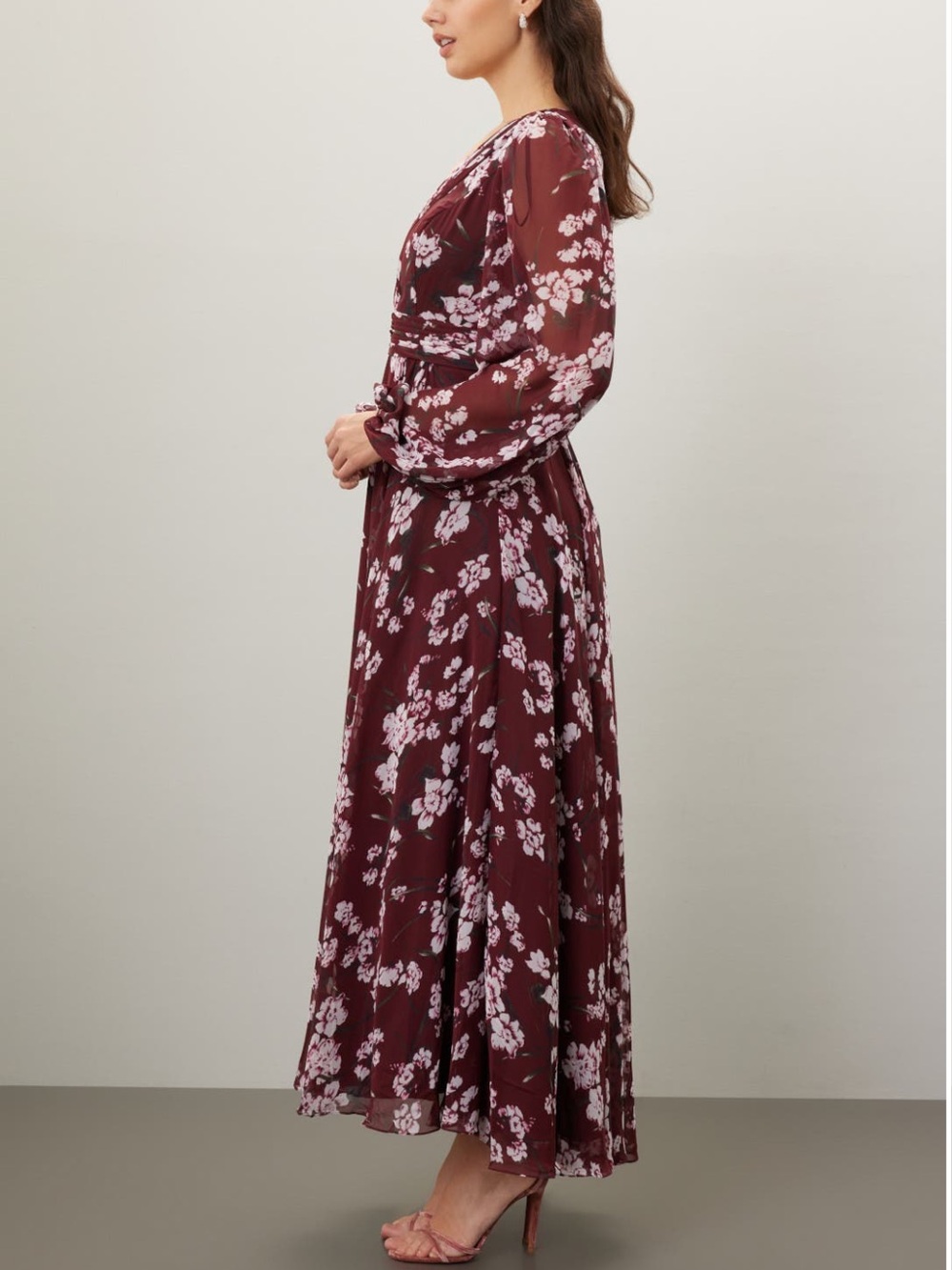 Mac Duggal Wine and Pink Floral Maxi Dress size 4 - Picture 2 of 13